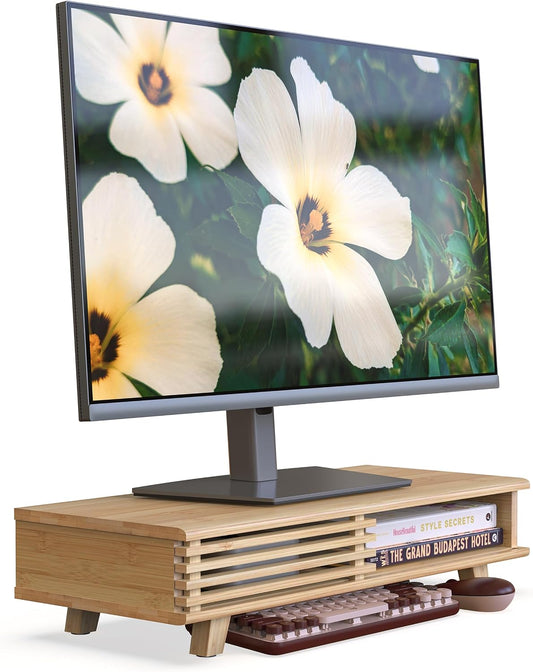 Monitor Stand Riser,Wood Desk Shelf with 2 Tier Storage