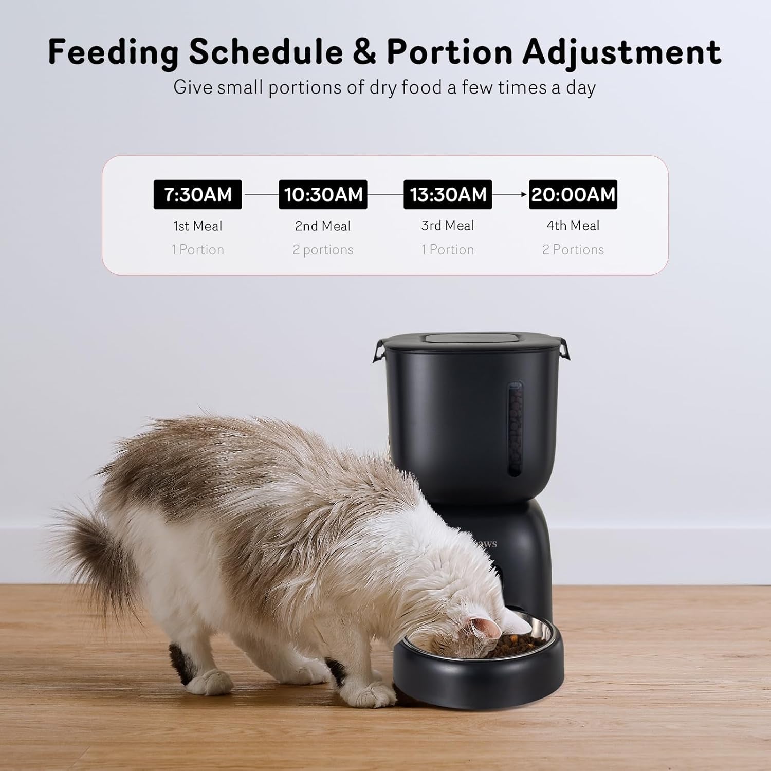 Automatic Cat Feeder and Water Dispenser FW1, Wire or Battery Cat Food Dispenser Timer Pet Feeder - Locking Lid, Desiccant Bag, Programmable Portion Control, 4 Daily Meals, 10S Voice Recorder