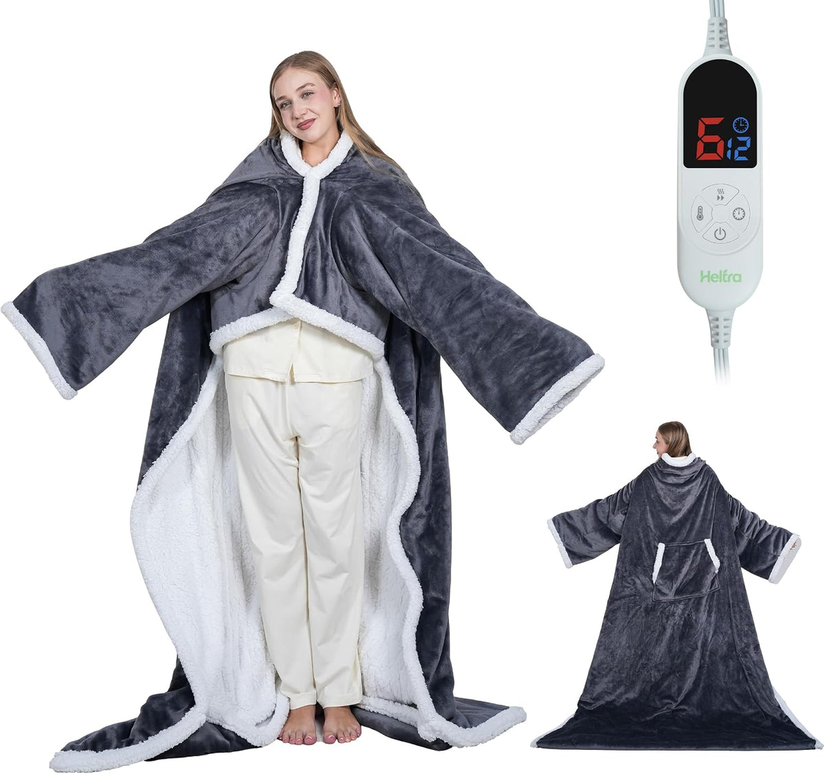 Heated Blanket Throw Wearable with Foot Pocket 52" X 72"