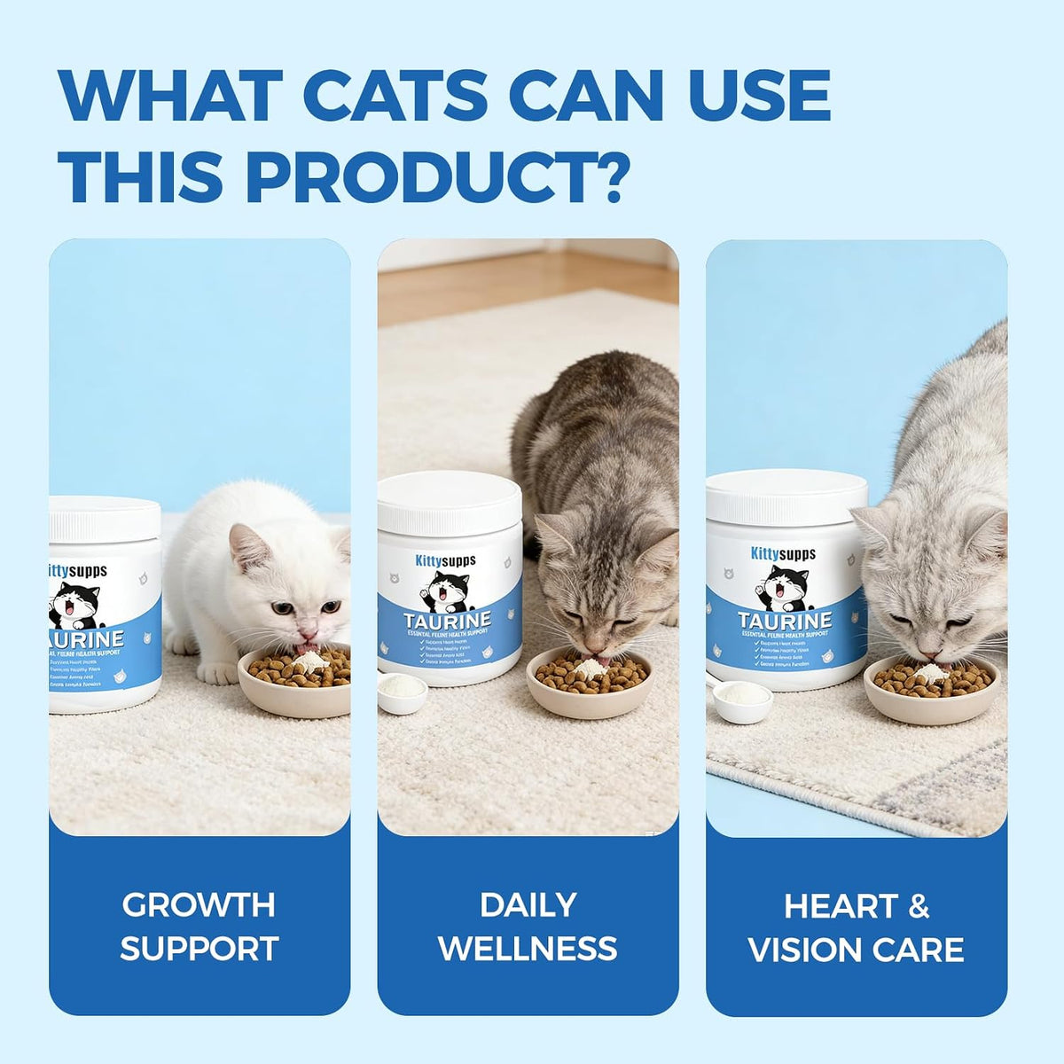 Kittysupps Taurine Powder for Cats, Kitty Supps Taurine Supplement, Grade Amino Acid Supplement for Heart, Vision & Daily Wellness, 200 Grams (1Pcs)
