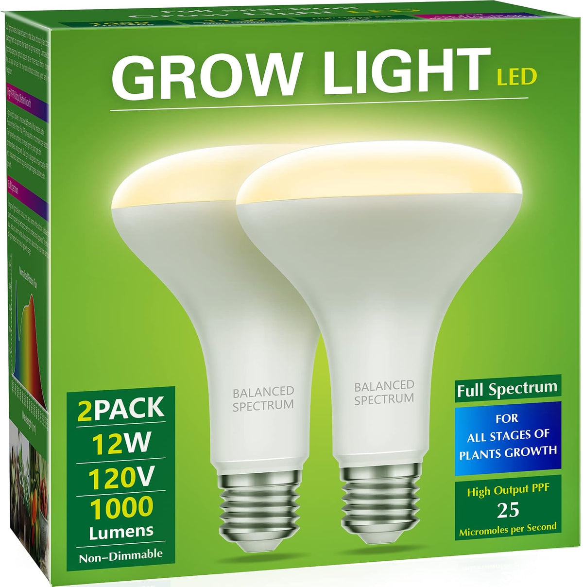 Briignite 2 Pack LED Grow Light Bulb, BR30 Grow Light Bulbs, Full Spectrum