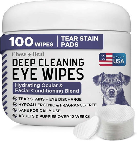 Deep Cleaning Dog Eye Wipes - 100 Dog Tear Stain Remover Pads