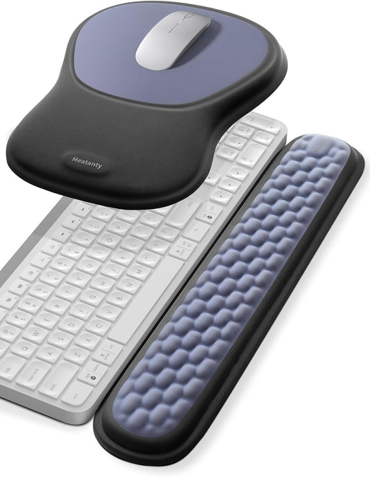 Keyboard and Mouse Wrist Rest Set, Ergonomic Wrist Pad Support, Computer Hand Palm Rest Combo, Memory Foam Typing Desk Accessory Carpal Tunnel Cushion, Laptop Office Home School-Blue & Black
