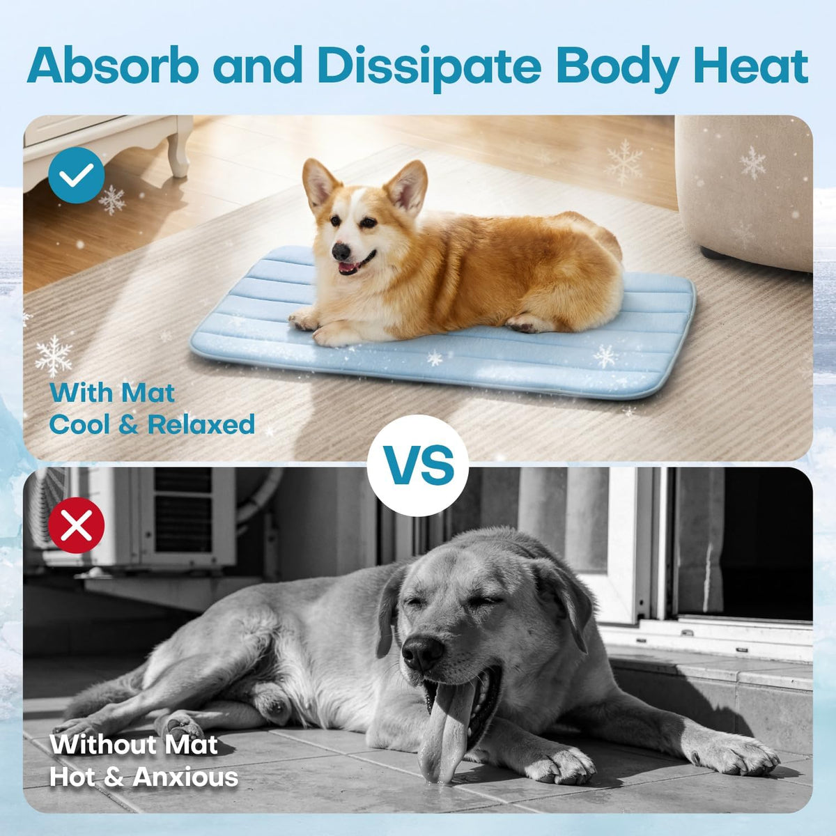 Dog Cooling Mat, 30" X 20" Non-Slip Self-Cooling Summer Pet Mat