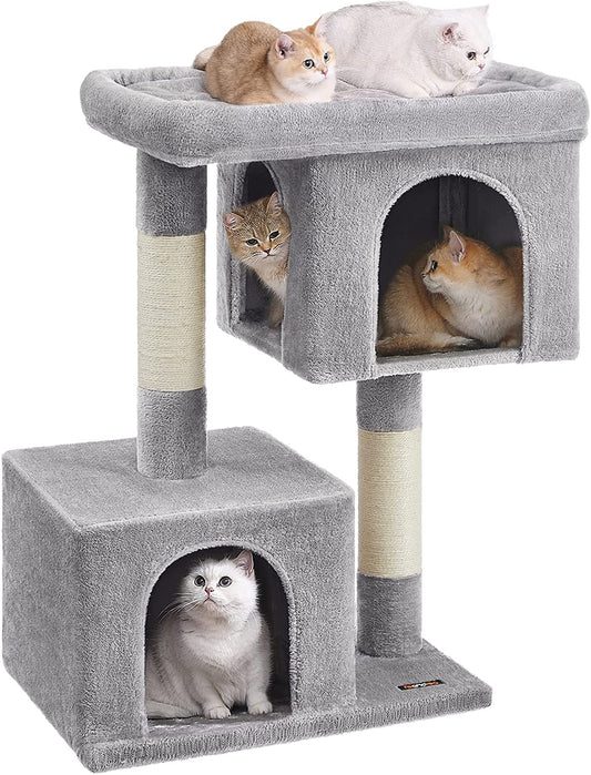 Feandrea Cat Tree, 40.6-Inch Tall Cat Tower, Cute Plush Condo, Light Gray