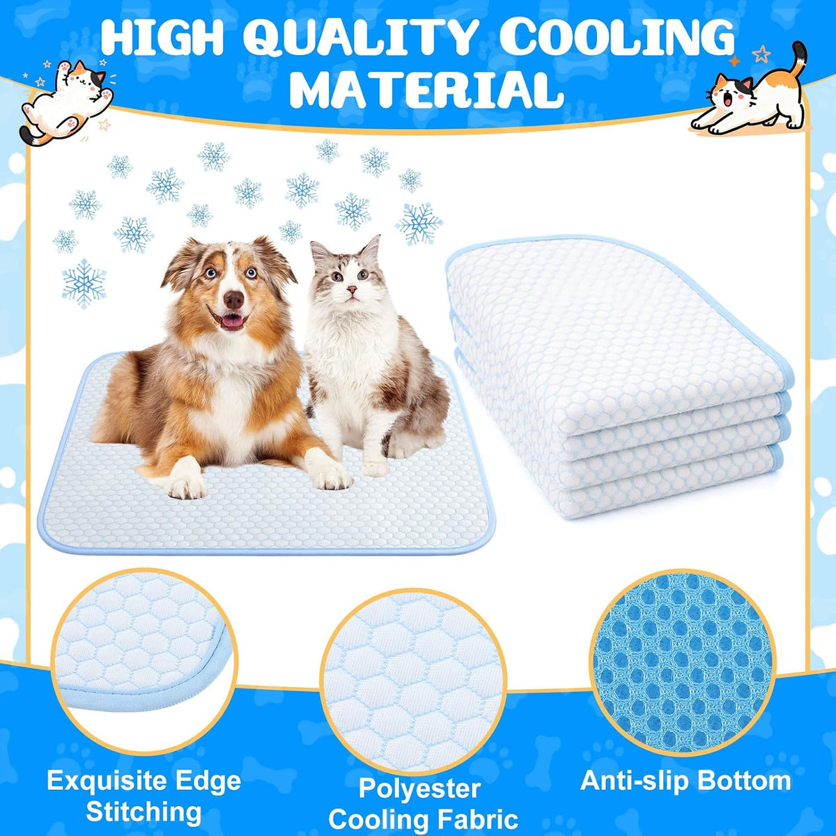 Chunful 4 Pack Dog Cooling Mat, 18 X 14 Inches Washable Self Cooling Pet Pad for Cats Dogs, Ice Silk Cold Kennel Crate Mat with Chill Fiber for Summer Indoor Outdoor Pet Sleeping