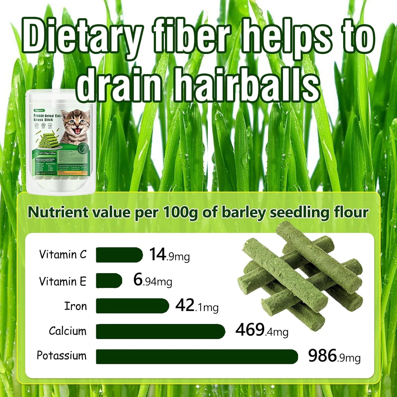 30G Cat Grass Sticks, Delicious Cat Grass Teething Stick Edible Cats Chew Toy Cat Treats Snack for Teeth Cleaning and Hairball Removal