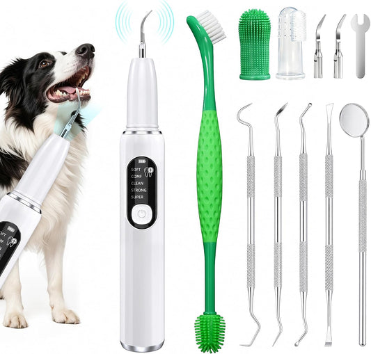 Dog Plaque Remover for Teeth, Ultrasonic Dog Teeth Cleaner Kit with LED Light, 5 Adjustable Modes, Tartar Remover & Dental Tools, Teeth Cleaning Kit for Dogs (White)