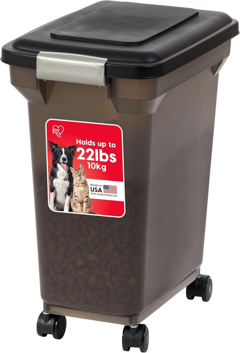 IRIS USA Dog Food Storage Container, up to 22 Lbs, Smoke, Made in USA