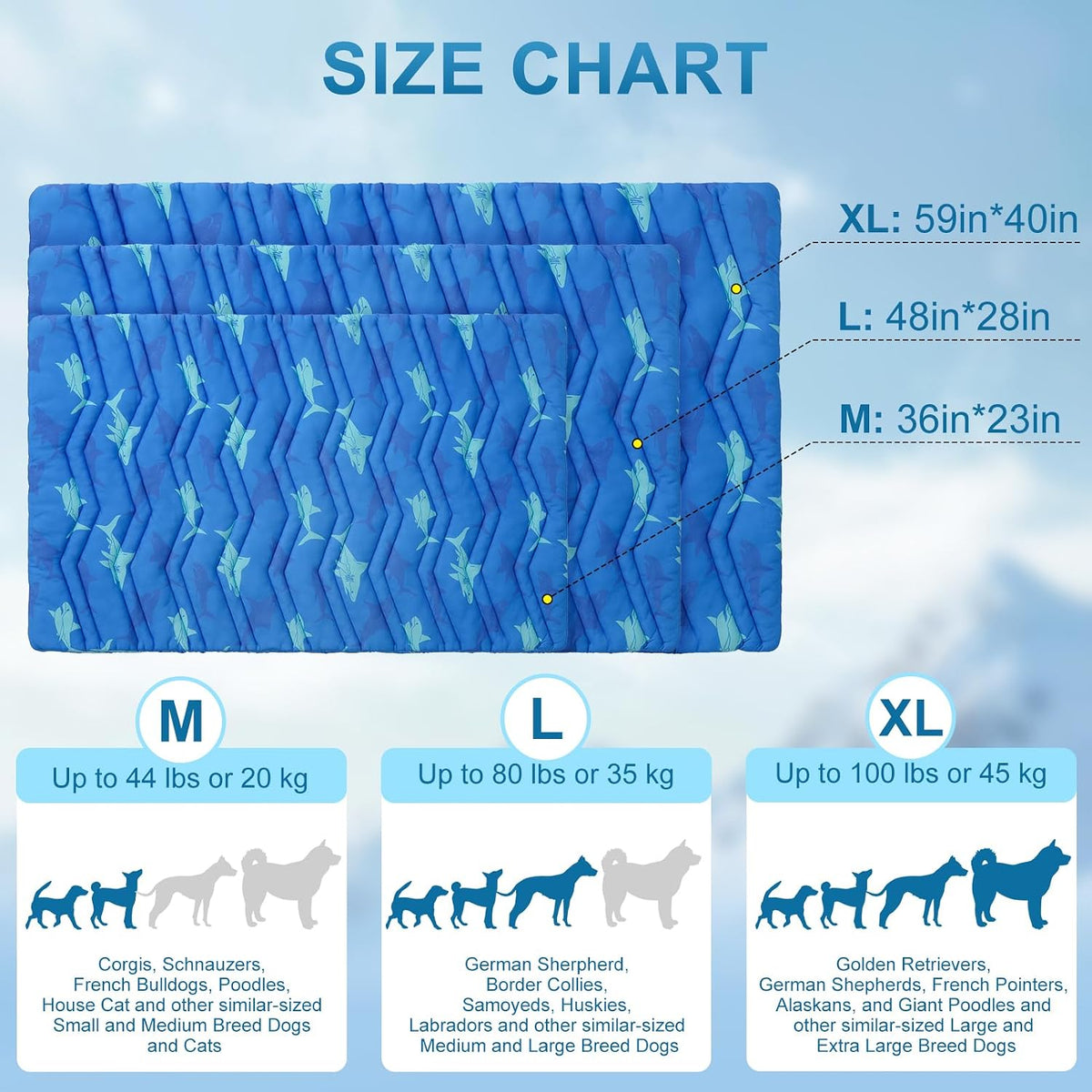 BEAUTYZOO Cooling Mat for Large Dogs, 48X28In Reversible Pad, Self-Cooling