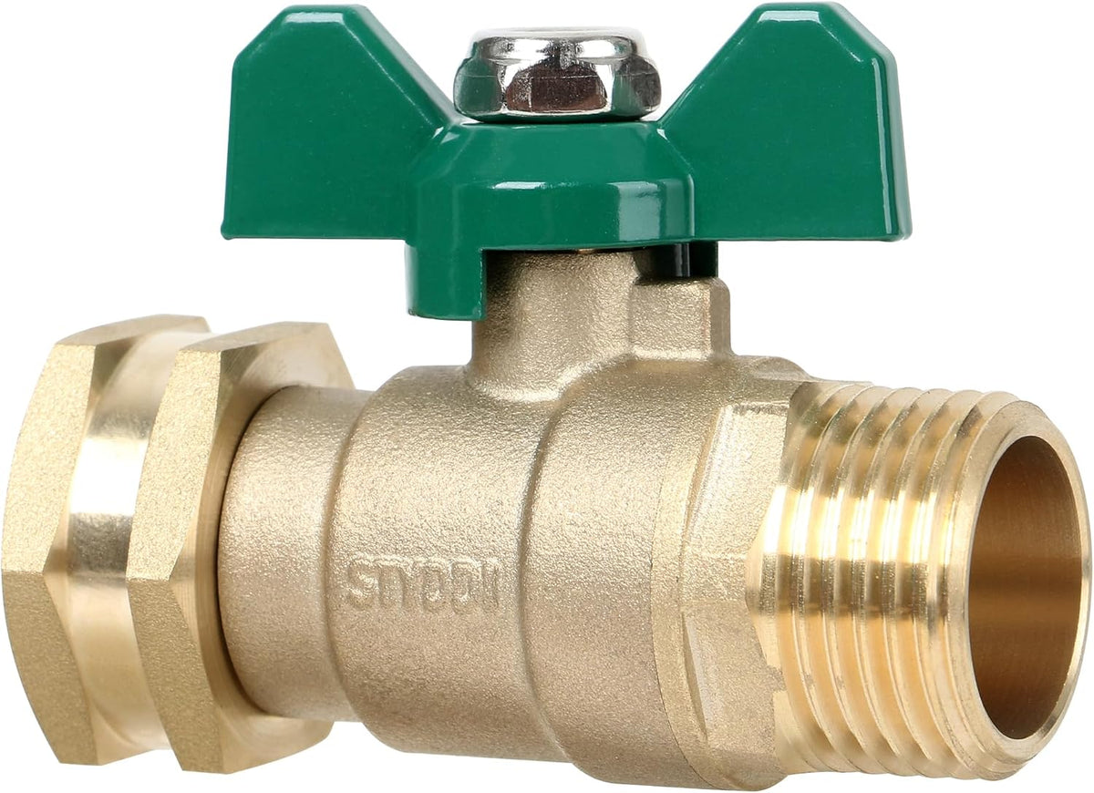 STYDDI Full Flow Brass Garden Hose Shut off Valve, Heavy Duty 1-Way No Restricted-Flow Water Shut-Off Connector, 3/4” GHT High Flow Hose Ball Valve Adapter Coupling, Lawn Hose-End Flow Control Valve