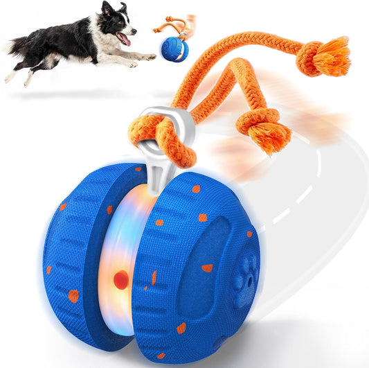 Pamlulu Interactive Dog Ball with Rope, Moving Dog Toy with LED Lights