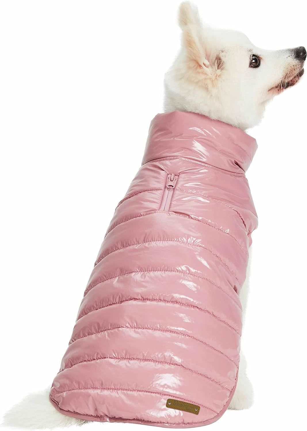 Blueberry Pet Windproof Quilted Winter Jacket – Cozy Mauve Pink Puffer Coat for Medium Dogs, Size 18 (18.5" Back Length), Glossy Warm Outdoor Wear with Easy On/Off Design