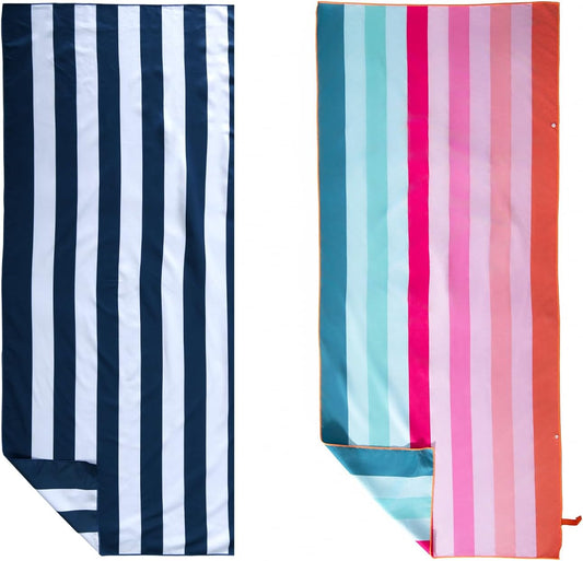 2 Pack Microfiber Beach Towel 71"X32" Quick Dry Sand Free and Absorbent Suitable Oversized Lightweight Towel for Beach Swimming Pool Vacation Travel and Camping