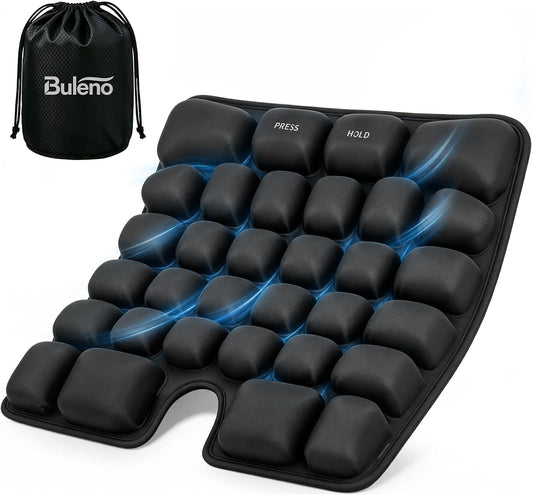 Airplane Seat Cushion, Air Cell Travel Seat Cushion for Long Flights, Portable Built-In Press Pump Inflatable Cushion for Air Travel, Road Trips, Car, Office Chair, Wheelchair, Black