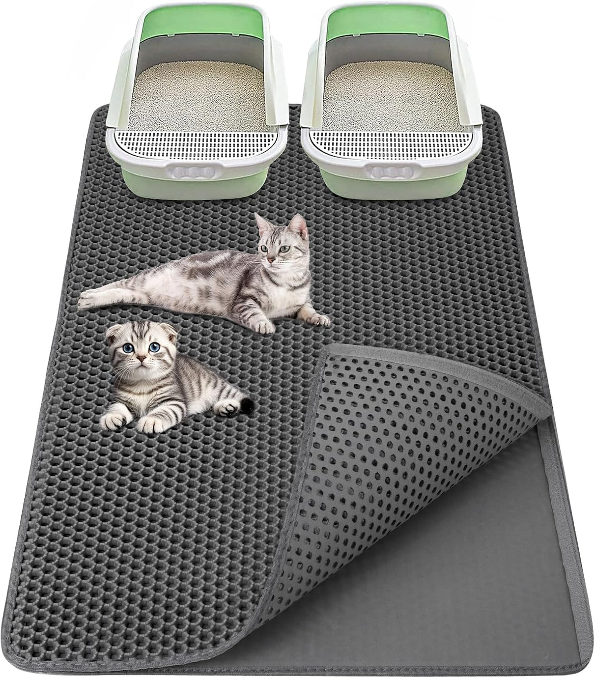 Cat Litter Mat 36"X 24" Double Layer Waterproof Litter Trapping Mat, Gray