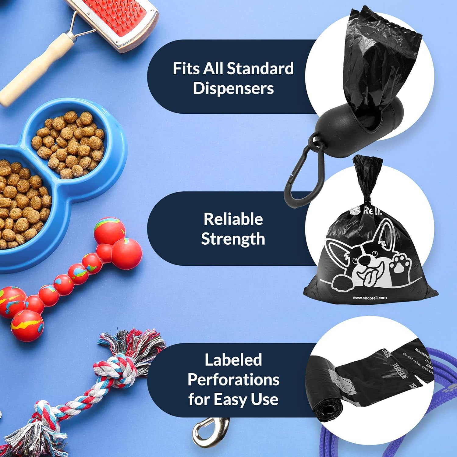Reli. Dog Poop Bags W/Holder (360 Pack - 24 Rolls) | Leash Clip Dispenser | 9X13" Large Dog Bag for Poop | Black Pet Waste Carrier Refills W/Clip Dispenser | Unscented, Leak Proof