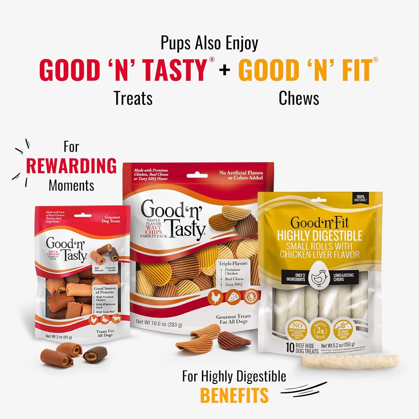 Good ‘N’ Fun Triple Flavor Rolls for Large Dogs, Treat Your Dog to Long-Lasting Chews Made with Real Beef Hide and Chicken, 6 Count