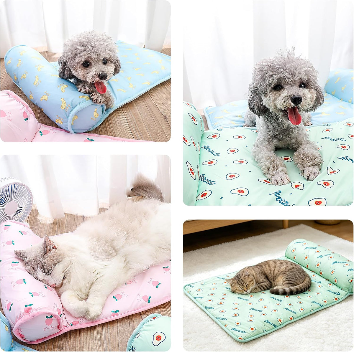PUMYPOREITY Cooling Dog Bed, Pet Cooling Mat with Pillow, Ice Silk Cooling Dog Blanket, Self Cooling Pad for Cat,Dog, Washable Summer Pet Mat for Kennel, Crates, Sofa, Floor, Green, S