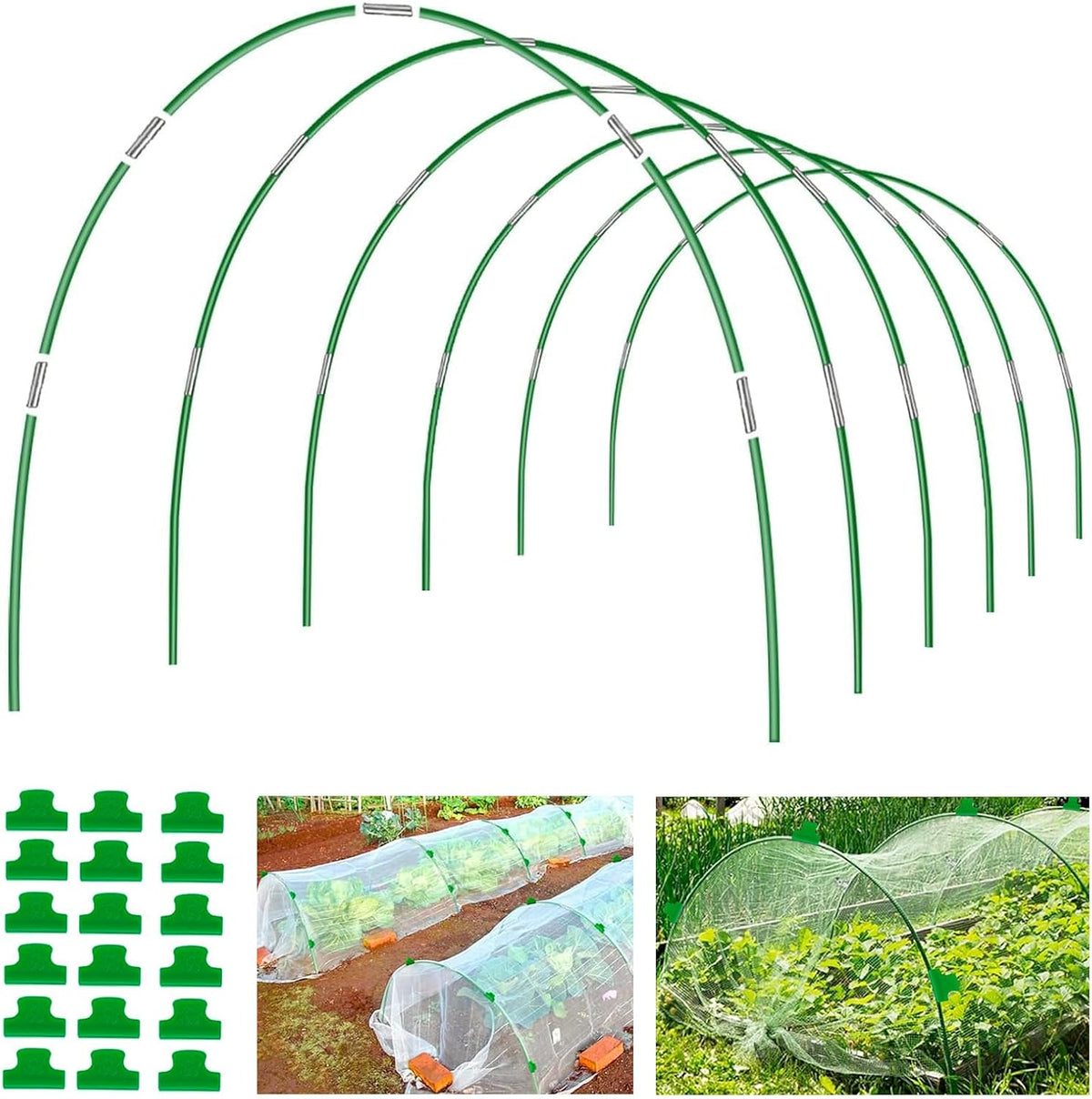 36 Pack 8Ft Garden Hoops for Raised Beds, 6 Sets Fiberglass with PVC