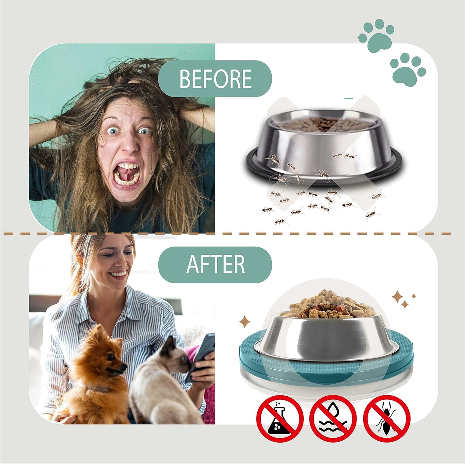 Soulthink® Ant Proof Cat Dog Bowl Tray - New Innovation anti Ant Pet Food Dish Indoor No Chemical No Water Needed Different from Traditional Trap (Turquoise Green)