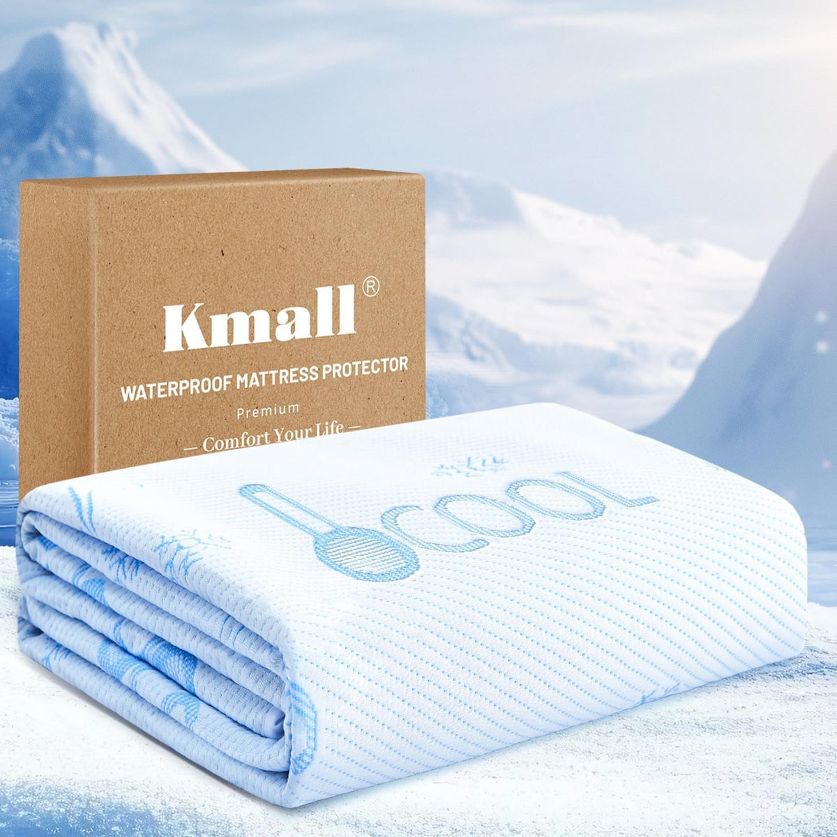 Kmall Cooling Queen Size Mattress Protector - 100% Waterproof & Breathable Cool 3D Air Fabric Bed Mattress Cover, Ultra Soft Noiseless Mattress Pad for 8"-21" Deep Pocket, Machine Washable (Blue)