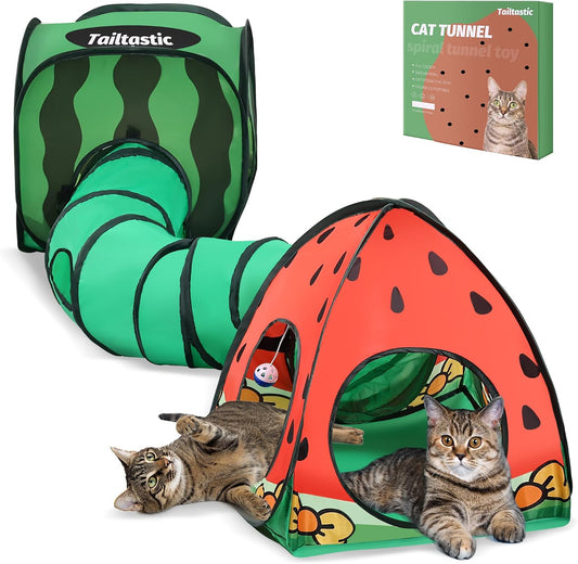 Tailtastic 3-In-1 Watermelon Cat Tunnel with Cube, Tent & Ball for Indoor