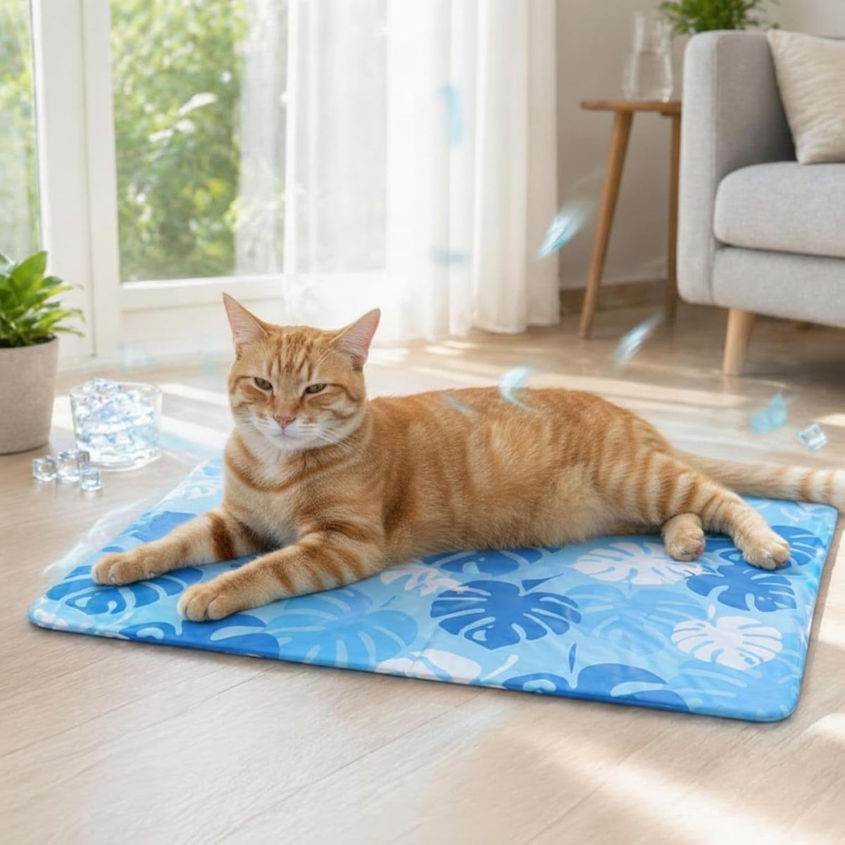 Drydiet Blue Cooling Bed Mat for Cats, Small Dogs, Small Pets, 25.6"X19.7" Thickened Rectangle Pad Anti-Grab Internal Gel without Water Filling, Lightweight, Washable, Playmat for Indoor/Outdoor