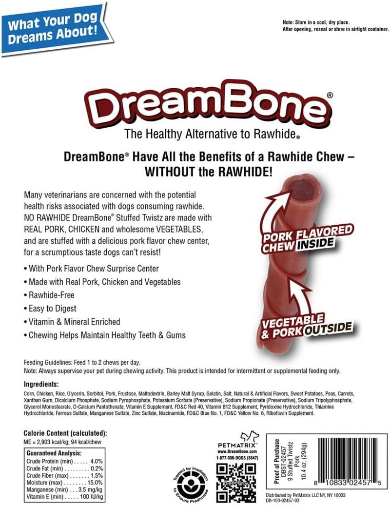 Dreambone Dbst-02457 Pork Stuffed Twist Pet Chew Treats (9 Pack), One Size