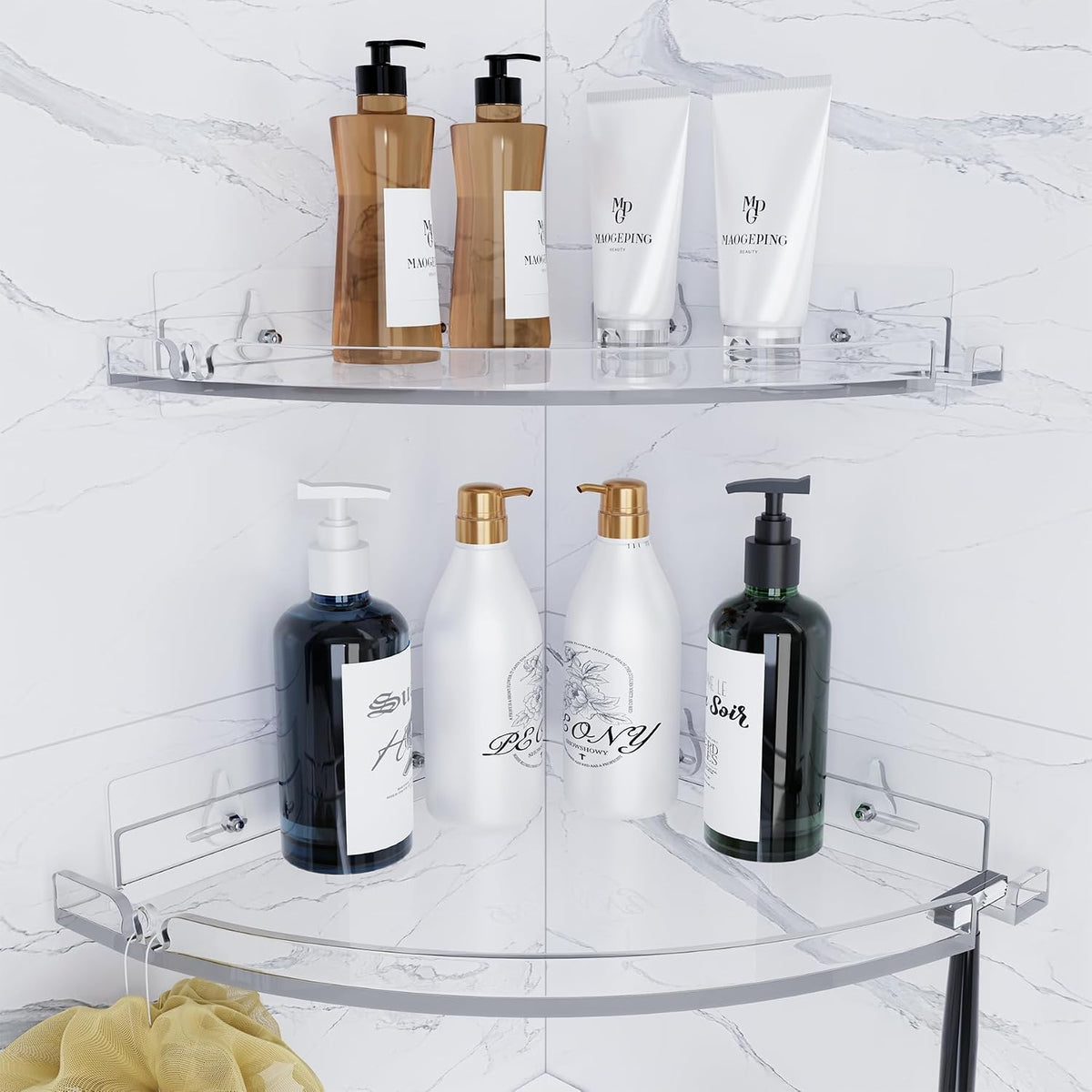 Acrylic Corner Shower Shelves, Adhesive Shower Caddy Organizer for Bathroom Storage Home Decor, Clear Rustproof No Drilling Wall Shelf, 2-Pack