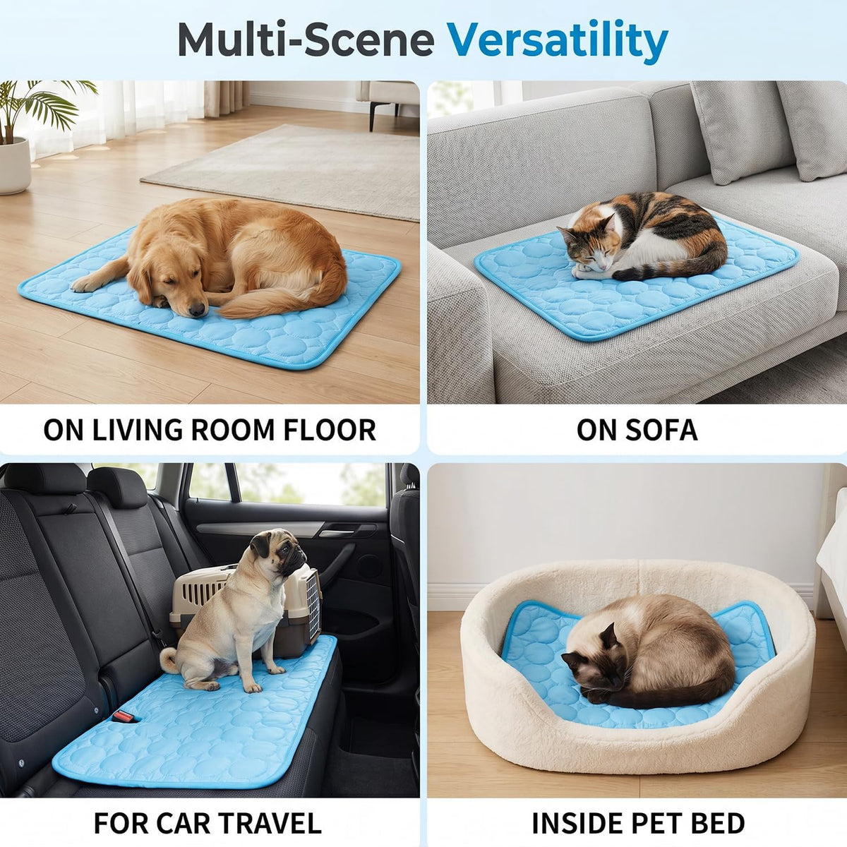 Cooling Mat for Dogs, Self-Cooling Ice Silk Dog Mat, Portable Washable Non-Slip Pet Cooling Pad for Indoor & Outdoor Summer Use, Breathable Dog Cooling Blanket for Large & Small Dogs (Blue, X-Large)
