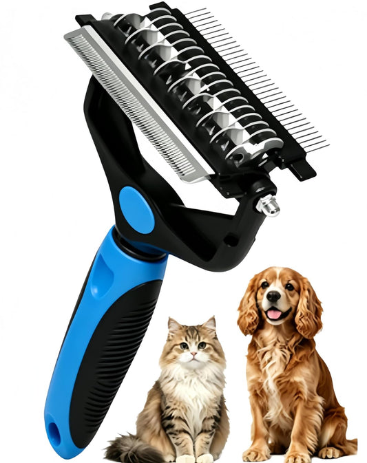 3-IN-1 Pet Deshedding and Grooming Tool, Grooming Brush for Dogs and Cats with Undercoat Rake & Dematting Comb for Matted Fur Removal Long and Short Haired Dogs Cats (Blue)