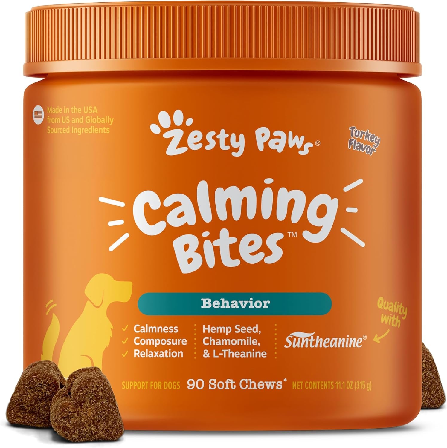 Zesty Paws Calming Chews for Dogs - for Everyday Stress, Relaxation, Composure, and Separation Turkey 90 Count
