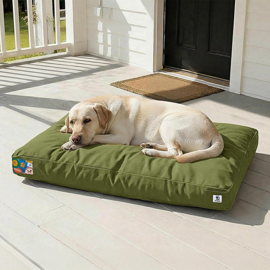 Sytopia42 Inch Indestructible Dog Bed for Aggressive Chewers, Chew Proof Durable Outdoor Canvas Pet Crate Mat with Waterproof Washable Removable Cover, Indoor Patio Pet Pad for Crate, Green