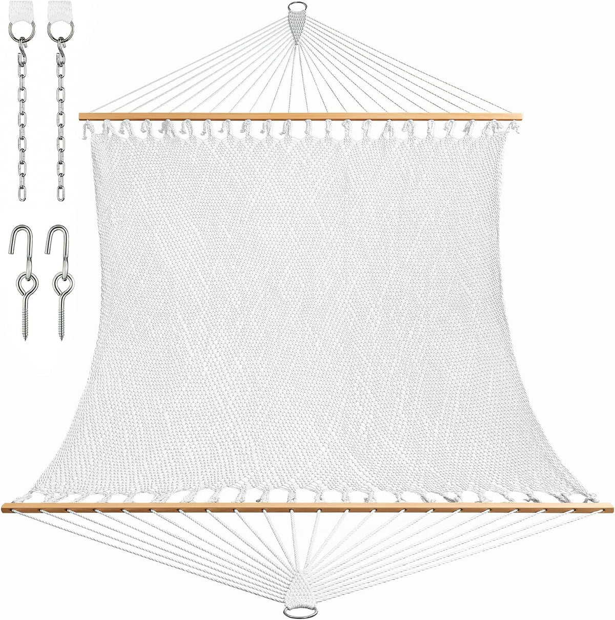 Joyview Caribbean Double Rope Hammock, Wood Spreader Bars, White