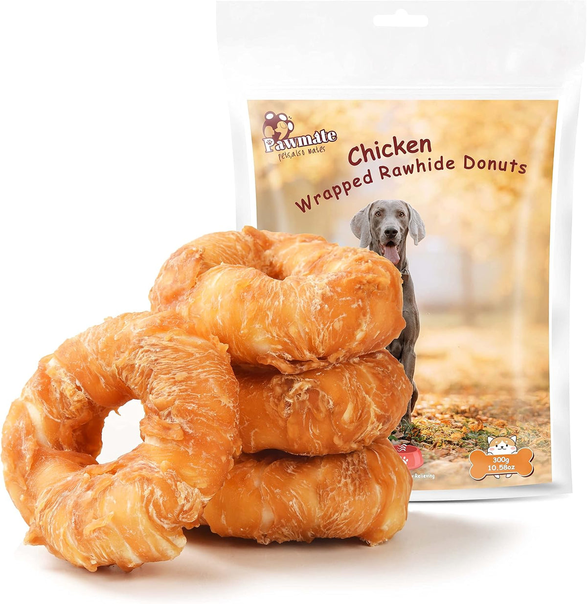 Pawmate Dog Treats Chicken Wrapped Rawhide Donut Long Lasting Dog Chews