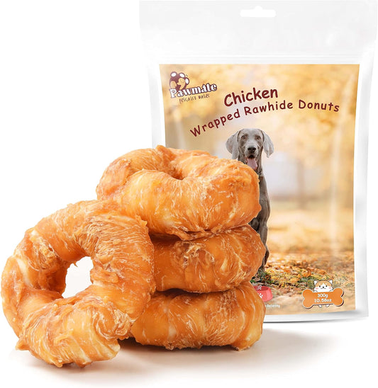 Pawmate Dog Treats Chicken Wrapped Rawhide Donut Long Lasting Dog Chews