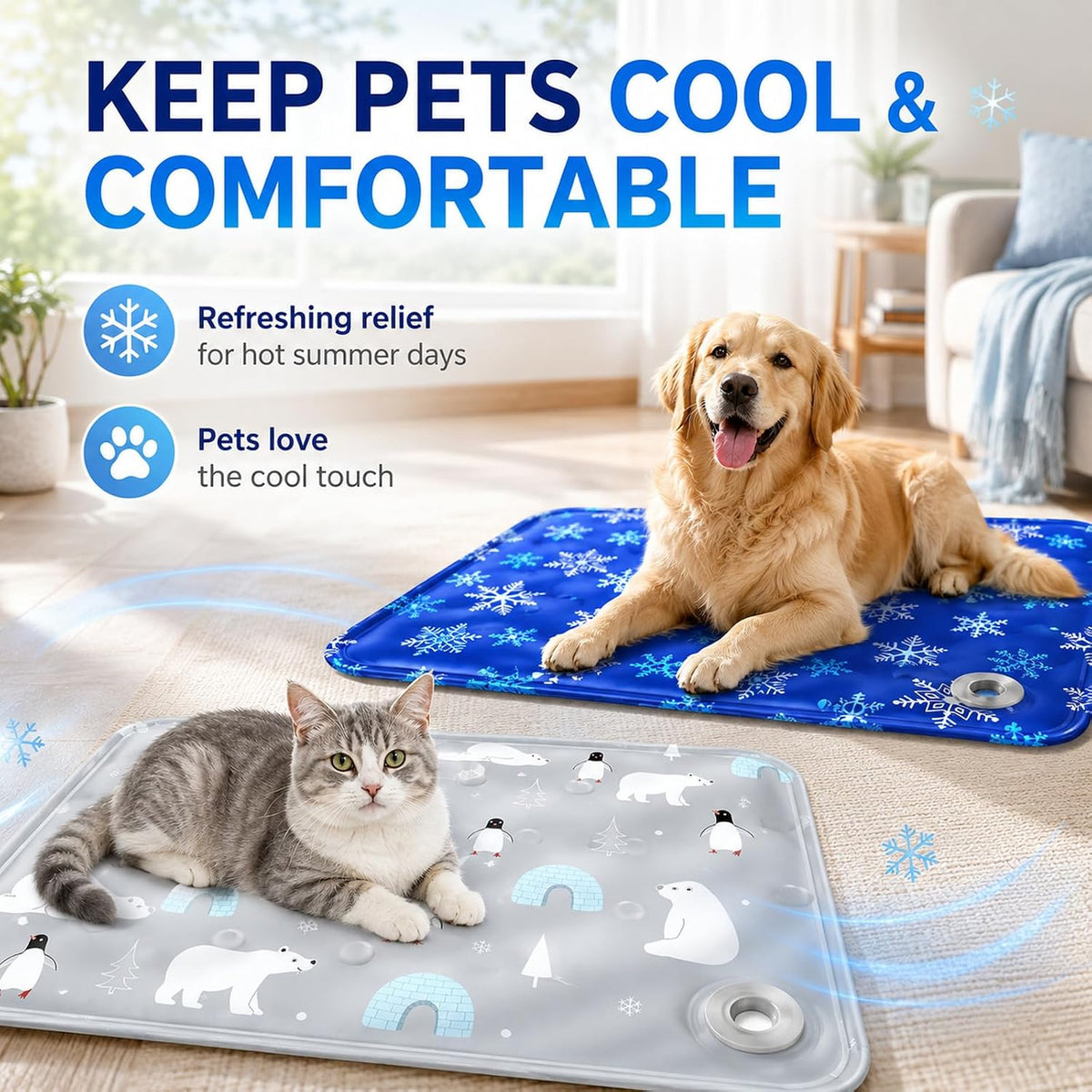 Pet Cooling Mat for Dogs & Cats (24"X20"), Non-Toxic Water-Activated Gel Ice Pad, Scratch Resistant & Leakproof Summer Dog Bed, Washable Seat Cushion for Pet, Sofa, Car (Polar Bear Patterns)