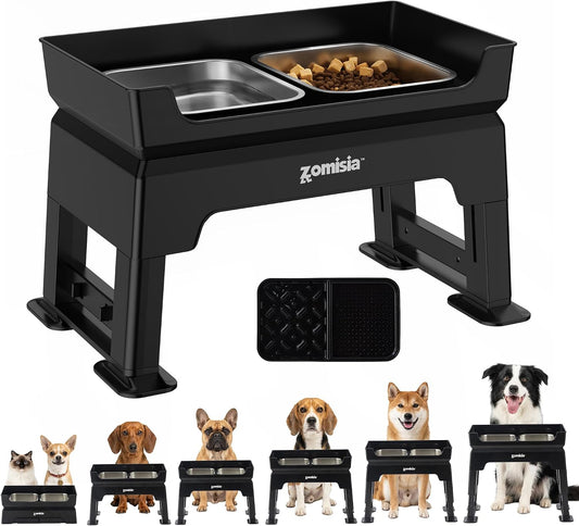 ZOMISIA Elevated Dog Bowls, 6 Height Adjustable Raised Dog Bowl Mess Proof