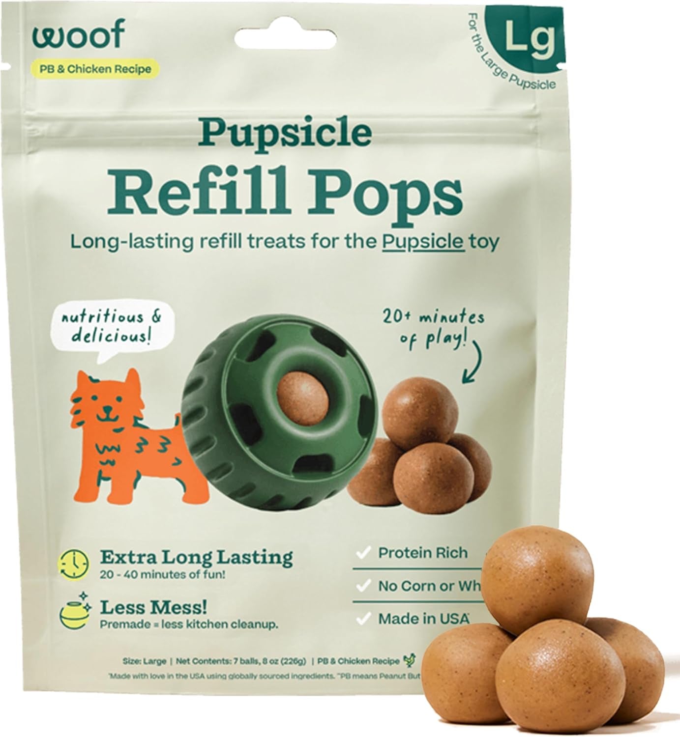 WOOF Pupsicle Chicken Refill Pops, Delicious Long Lasting Dog Treats, Wholesome Ingredients, Pre-Made Large Pupsicle Refills Pops- for Dogs 25 - 75 Lbs - 7 Count