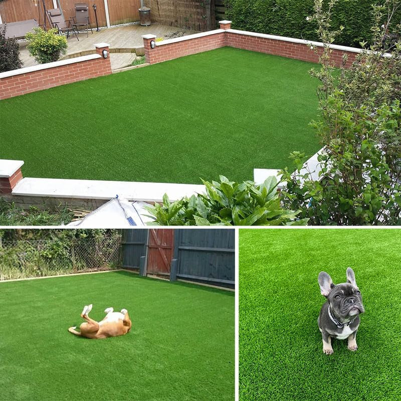 Petgrow Thick Artificial Grass 4 X 6Ft,0.7Inch Pile Height Green Soft Fake Faux Grass Turf Mat,Indoor Outdoor Garden Dogs Pet Synthetic Turf Carpet Doormat, Rubber Backed with Drainage Holes