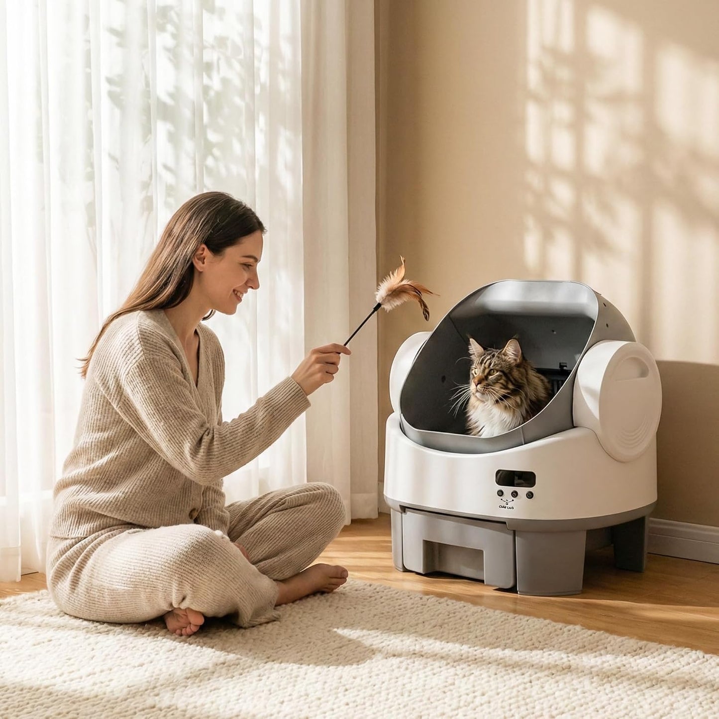 WARCAT Self-Cleaning Cat Litter Box, Open-Top Automatic Litter Box with Child Lock, 10L Large Capacity Waste Drawer, No APP Required, Includes Garbage Bags & Cleaning Mat (Gray)