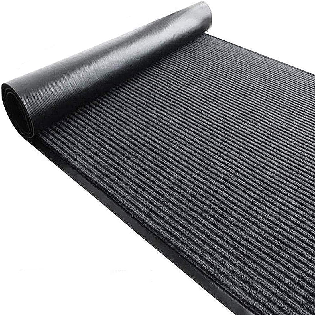 Nisorpa 3' X 10' Commercial Grade Door Floor Mat Brush Step Entrance Mat Non Slip Rubber Backing Heavy Duty Entryway Doormat Indoor Outdoor Carpet Runner Rugs for Office Hotel Hallway Garage, Grey