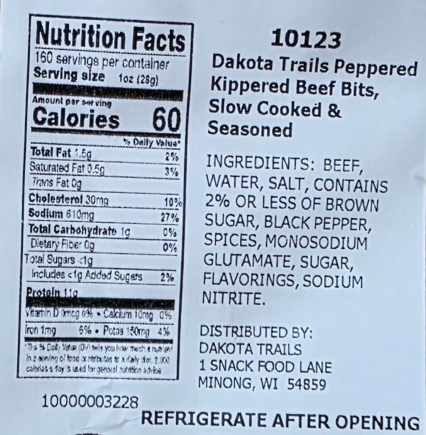 Dakota Trails Kippered Beef Jerky Peppered Flavor Large Bulk Bag, 10 Lbs