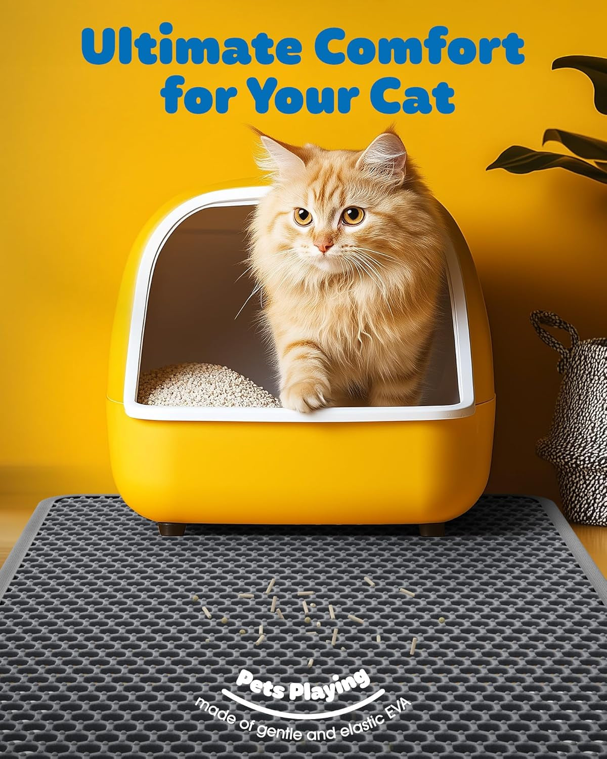 Cat Litter Mat - 46'' X 35'' Small Litter Trapping Mat, Easy to Clean Litter Box Mat, Waterproof, Urine-Proof, Non-Slip, Cat Toilet Training Systems Accessories, Grey