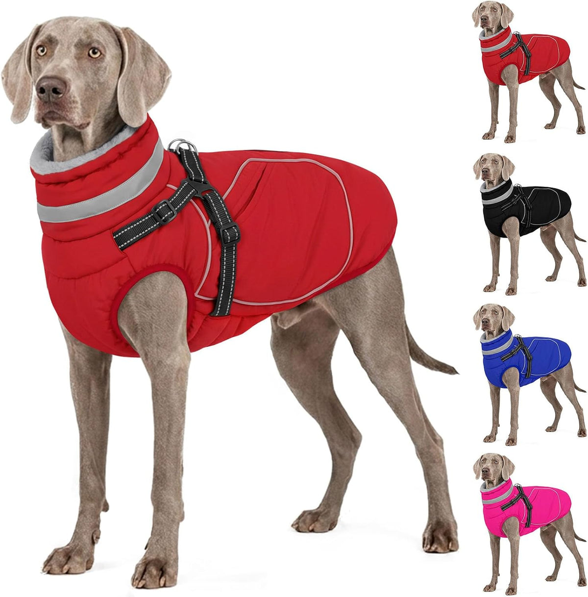 Dog Winter Jacket with Harness Built in Warm Dog Coat, Red L
