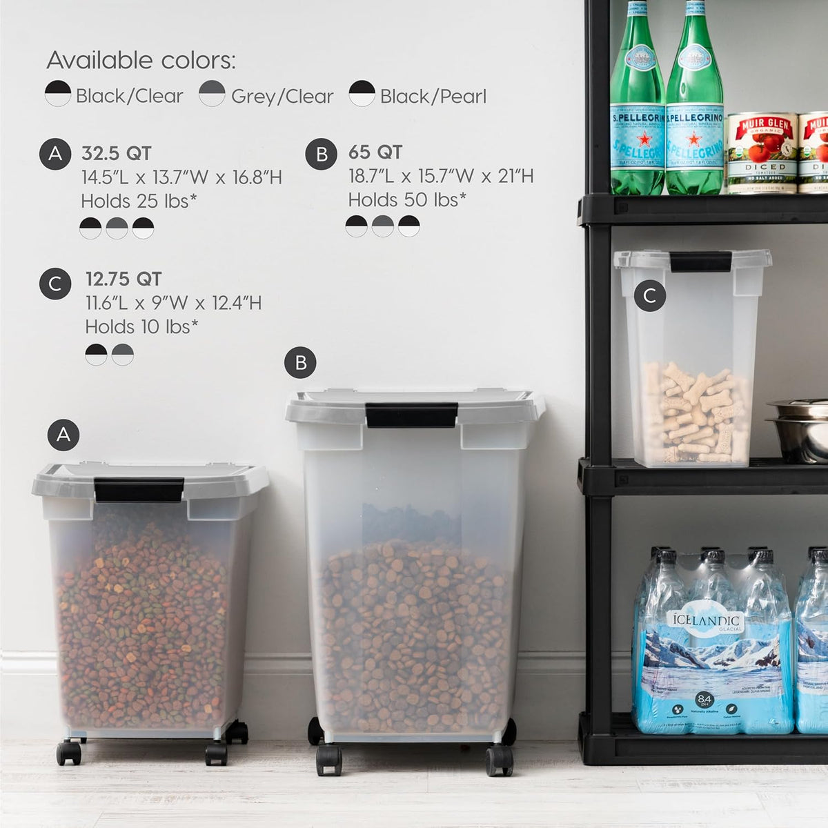 IRIS USA Dog Food Storage Container, up to 25 Lbs, Clear/Gray, Made in USA