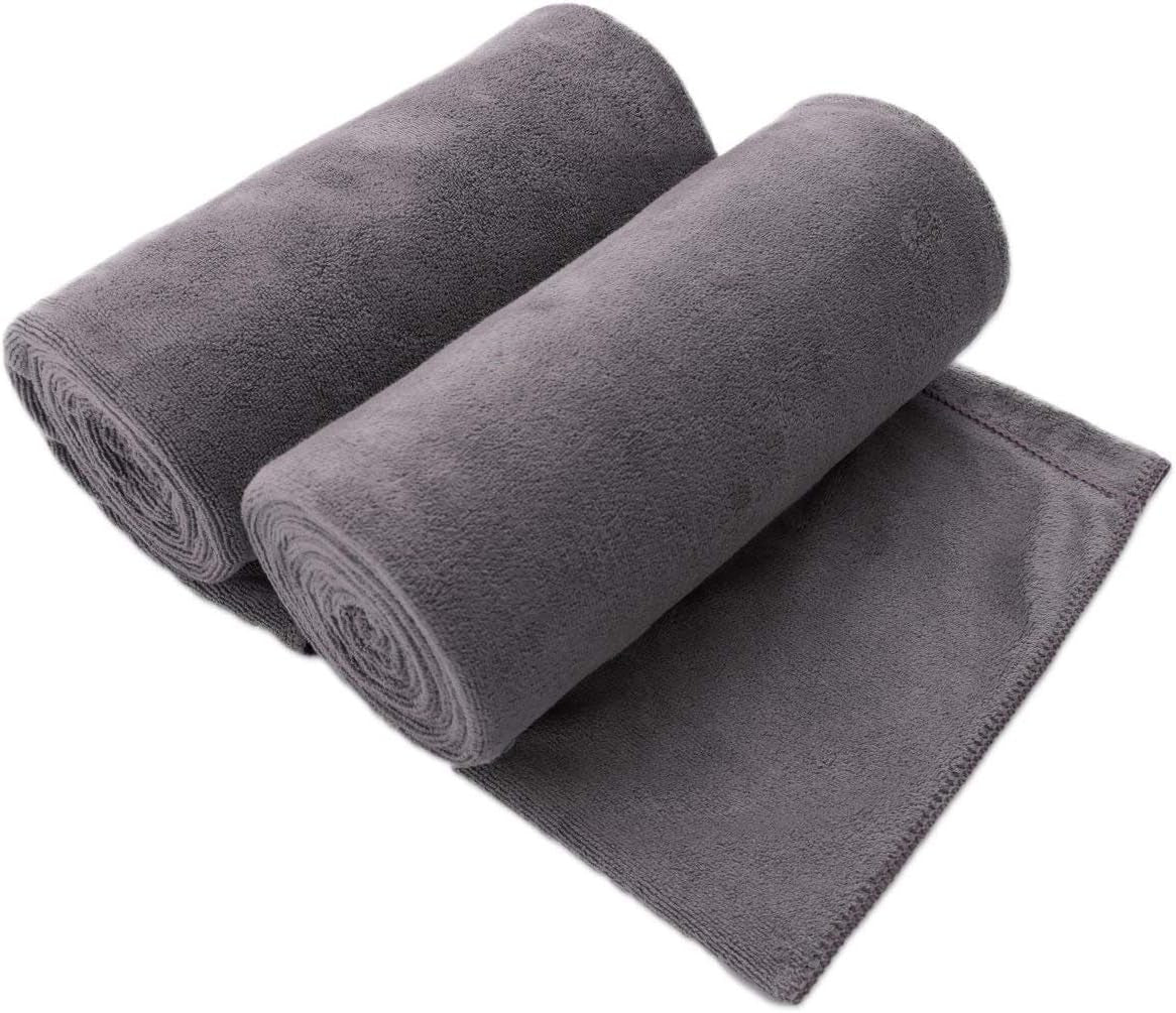 JML Microfiber Bath Towel with Hanging Loop, 2 Pack, 30" X 60", Grey