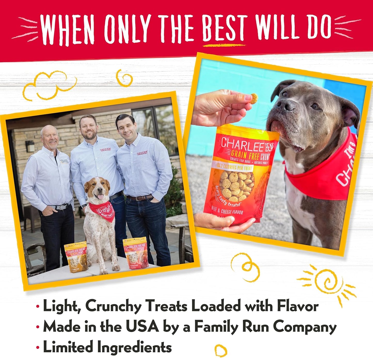 Charlee Bear Crunch Grain Free Dog Treats, Bacon and Blueberry, 8 Ounce Resealable Bag, Low Calorie Training Treats for Dogs, Limited Ingredient, Healthy, Crunchy Dog Snacks, Made in USA