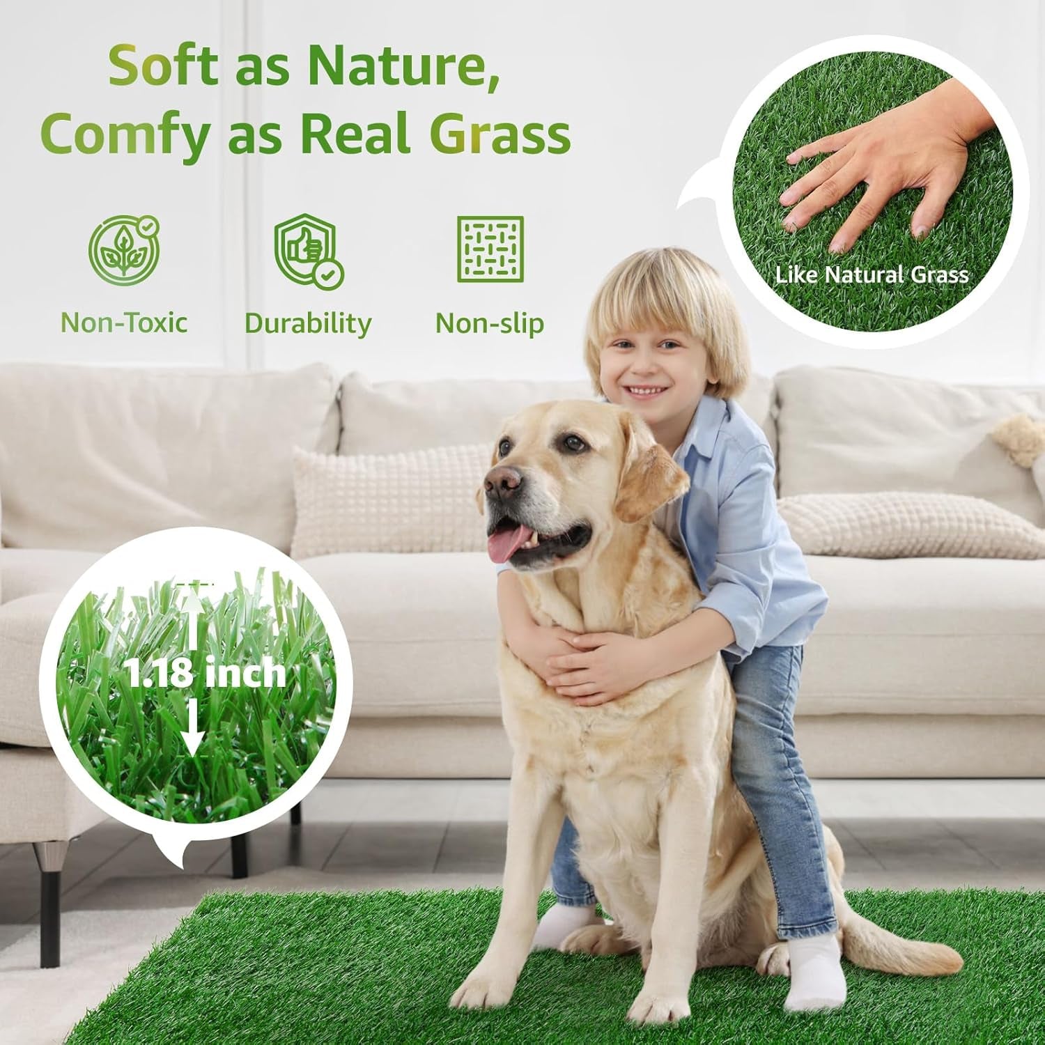 LOOBANI Dog Grass Pee Pads, Artificial Dog Grass Pads for Potty Tray, Fake Grass for Dogs to Pee On, Outdoor Indoor Pee Grass for Dog Potty(14*18 Inch)